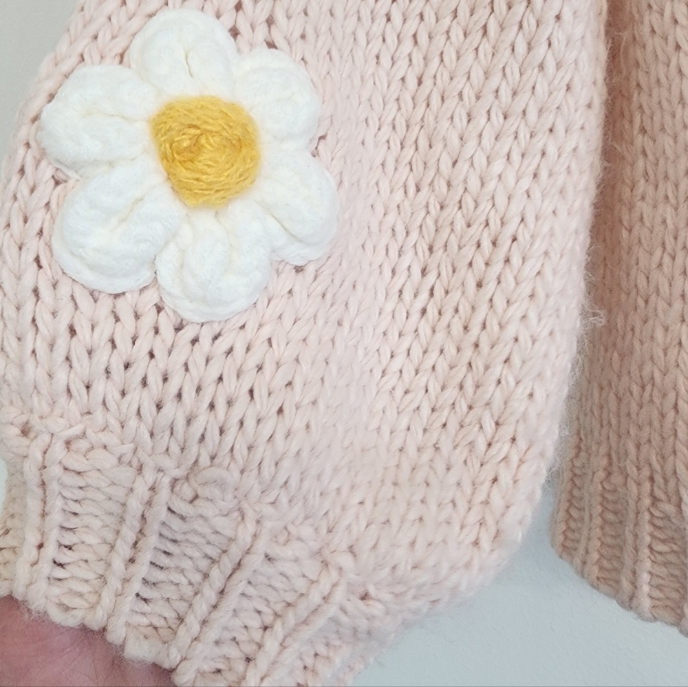 Altar'd State Pink Jenny 3D Knit Daisy Cardigan - Floral Puff - Boho Size Small - Picture 5 of 8